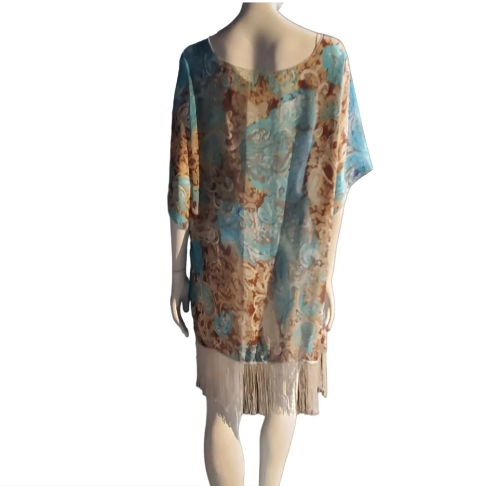 Roffe Swimsuit Cover-up Paisley Pattern Aqua, Brown White